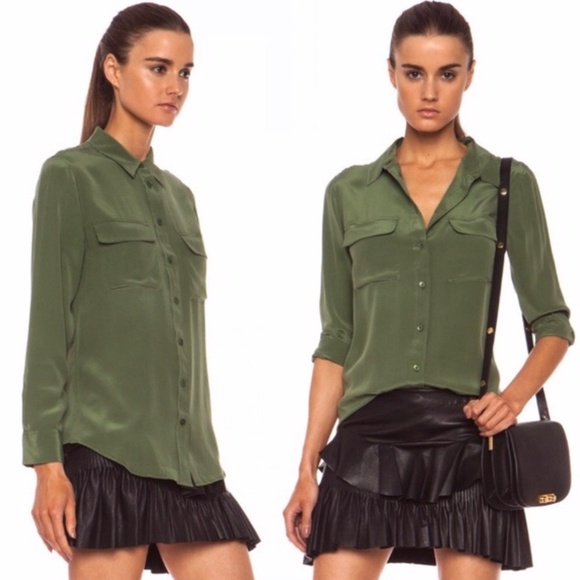Equipment Tops - Equipment Femme Silk Button Down Blouse Olive M
